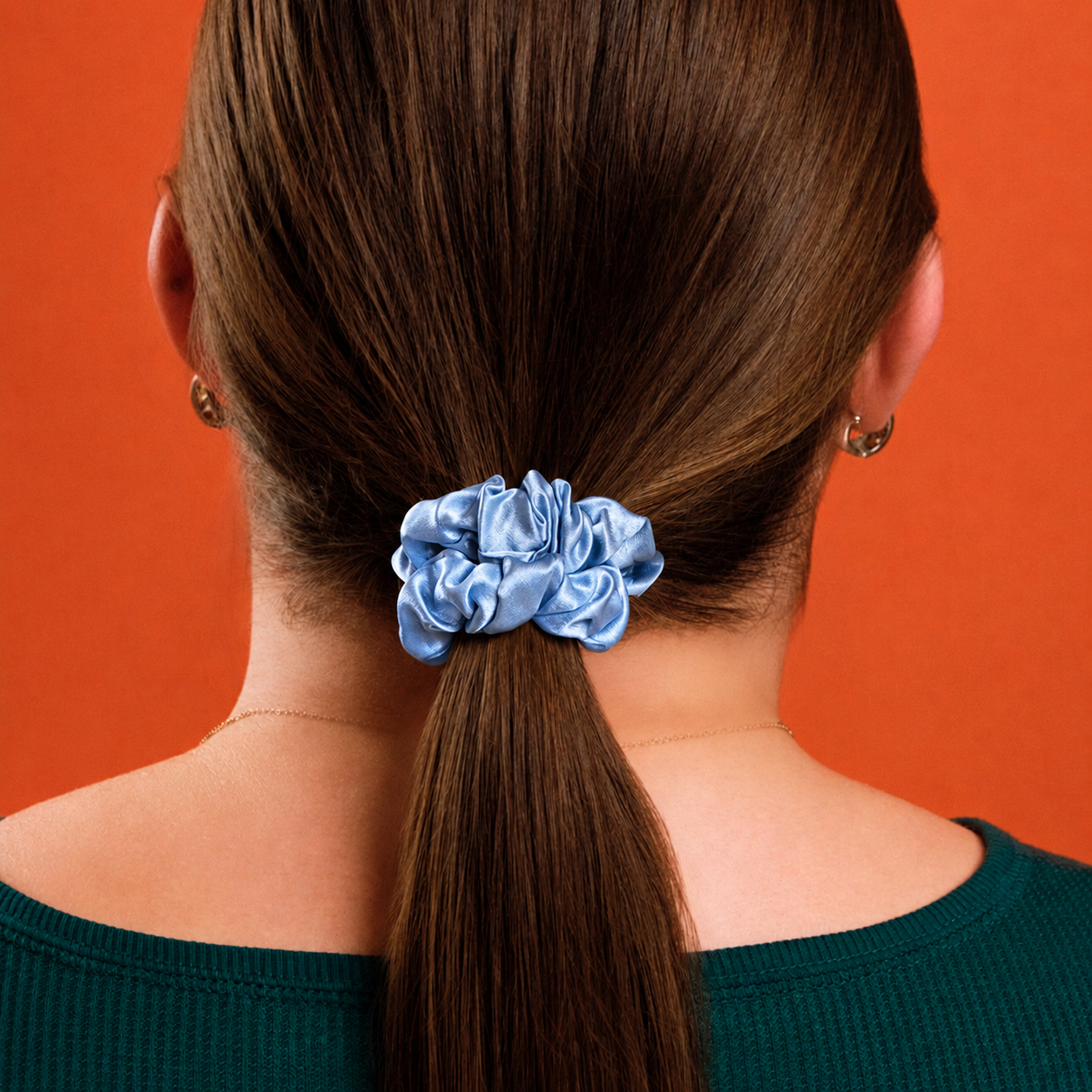 Light Blue silk hair scrunchie in size Smallish
