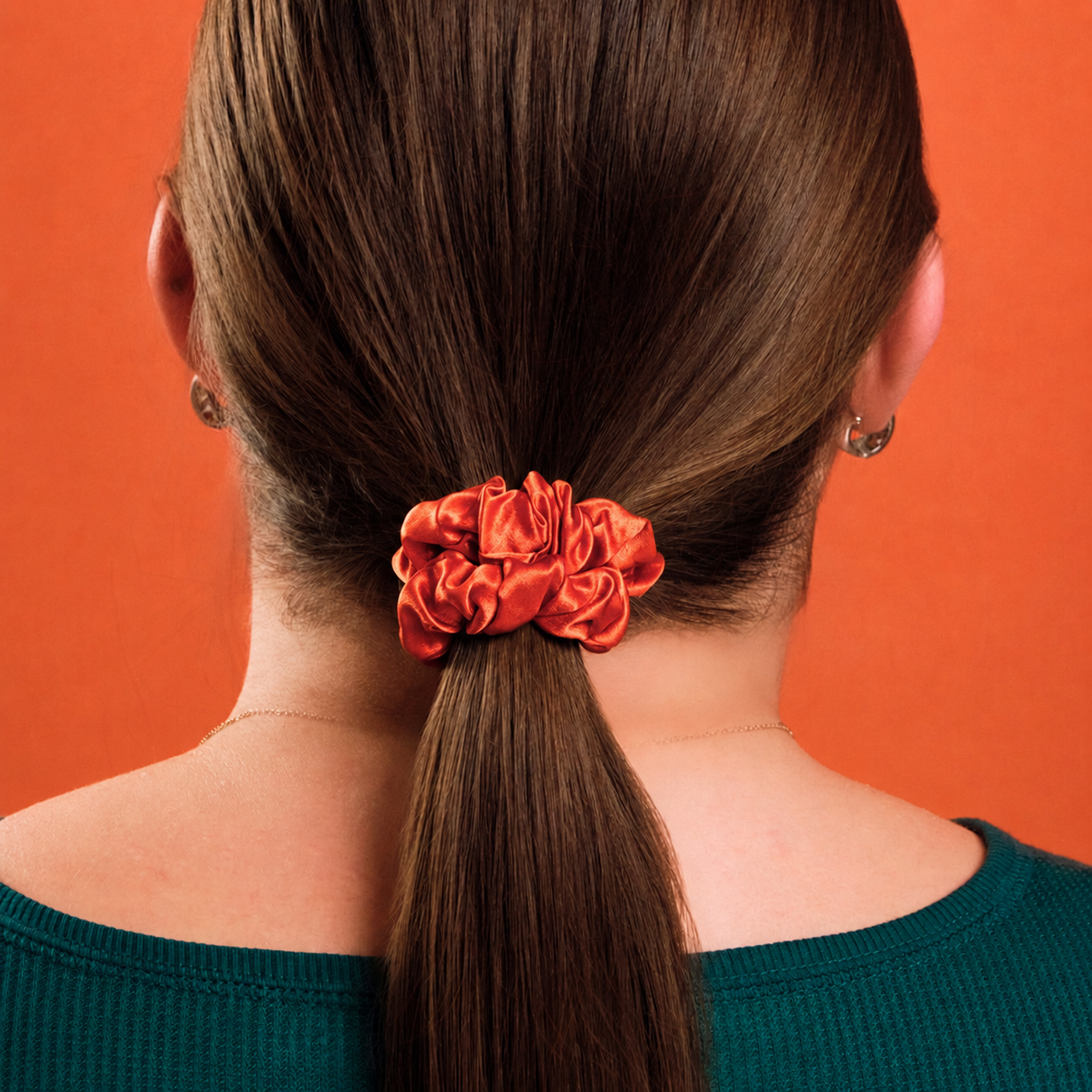 Guava silk hair scrunchie in size Smallish